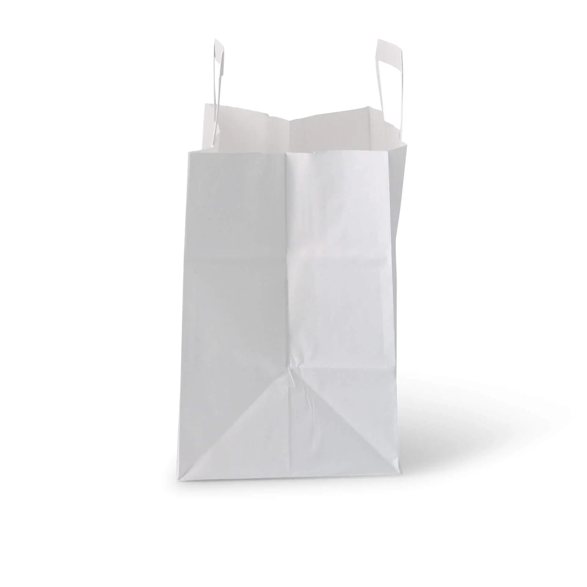 Tragetaschen aus Kraftpapier L, 26 x 17 x 25 cm, weiss, breiter Boden