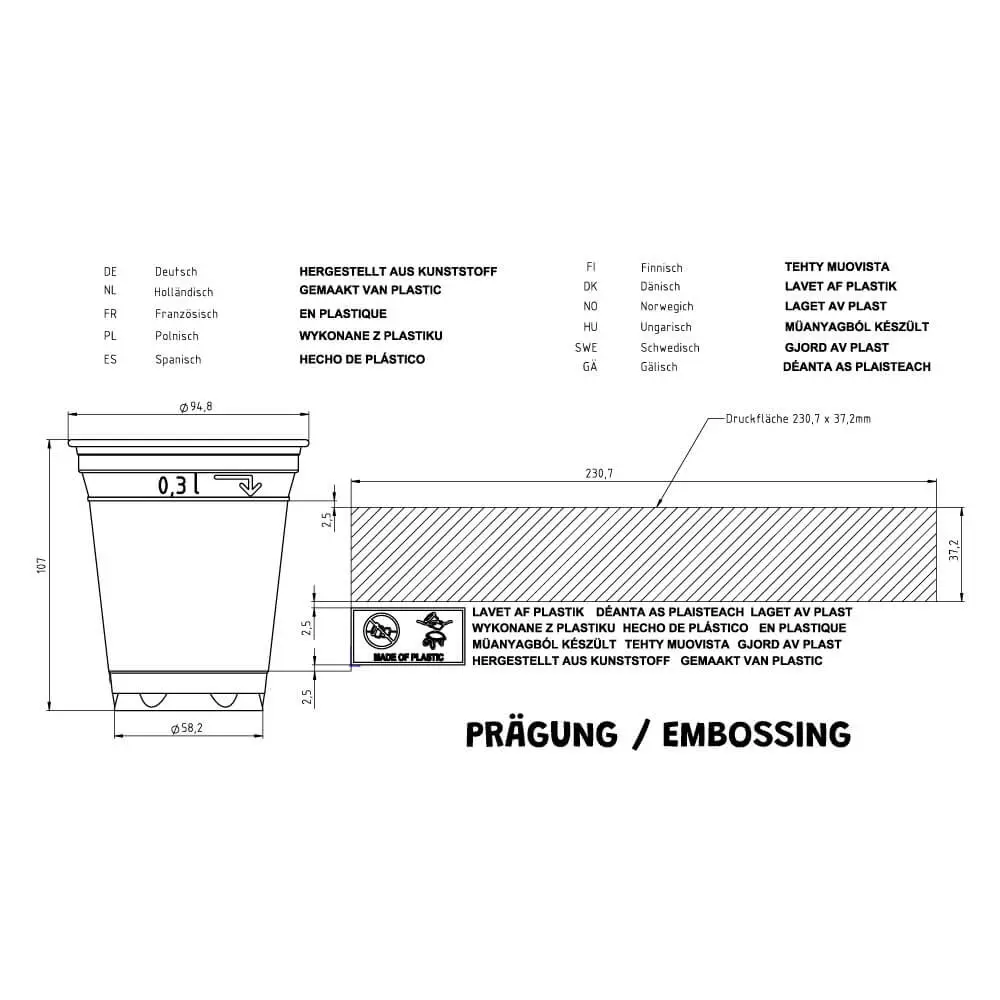 Gobelet transparent en rPET 30 cl / 12 oz, Ø 95 mm