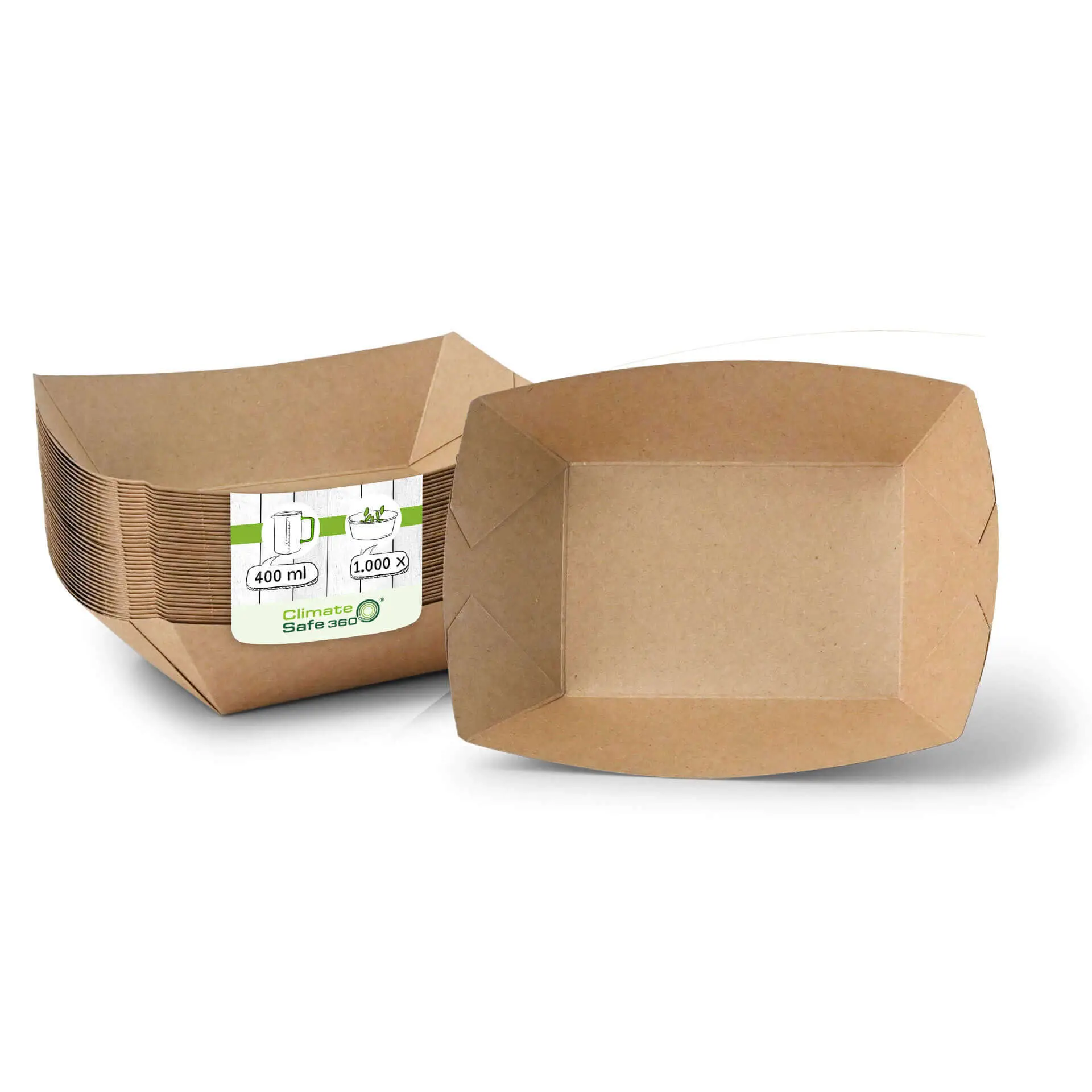 Barquette en carton kraft brun, revêtement bio, 400 ml