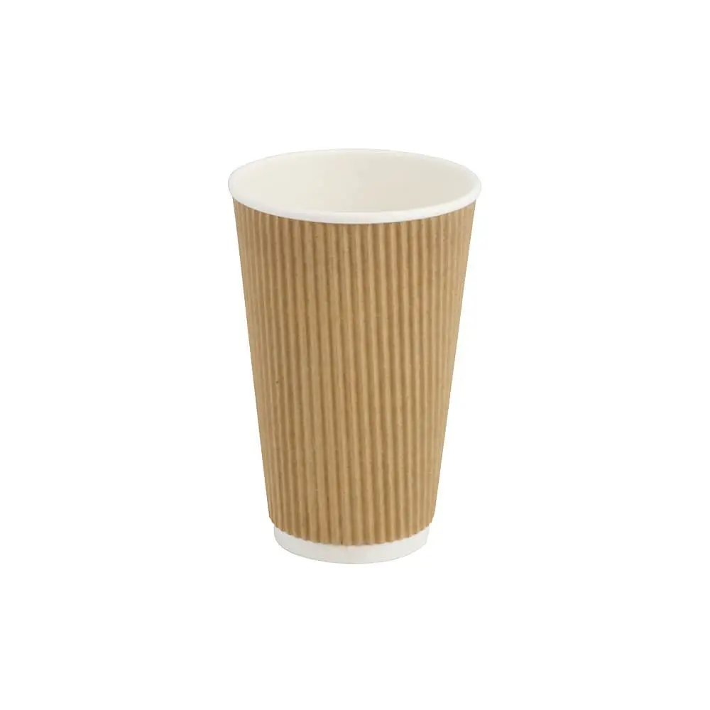 Riffelbecher / Coffee to go Becher 400 ml / 16 oz, Ø 90 mm, braun, innen weiss