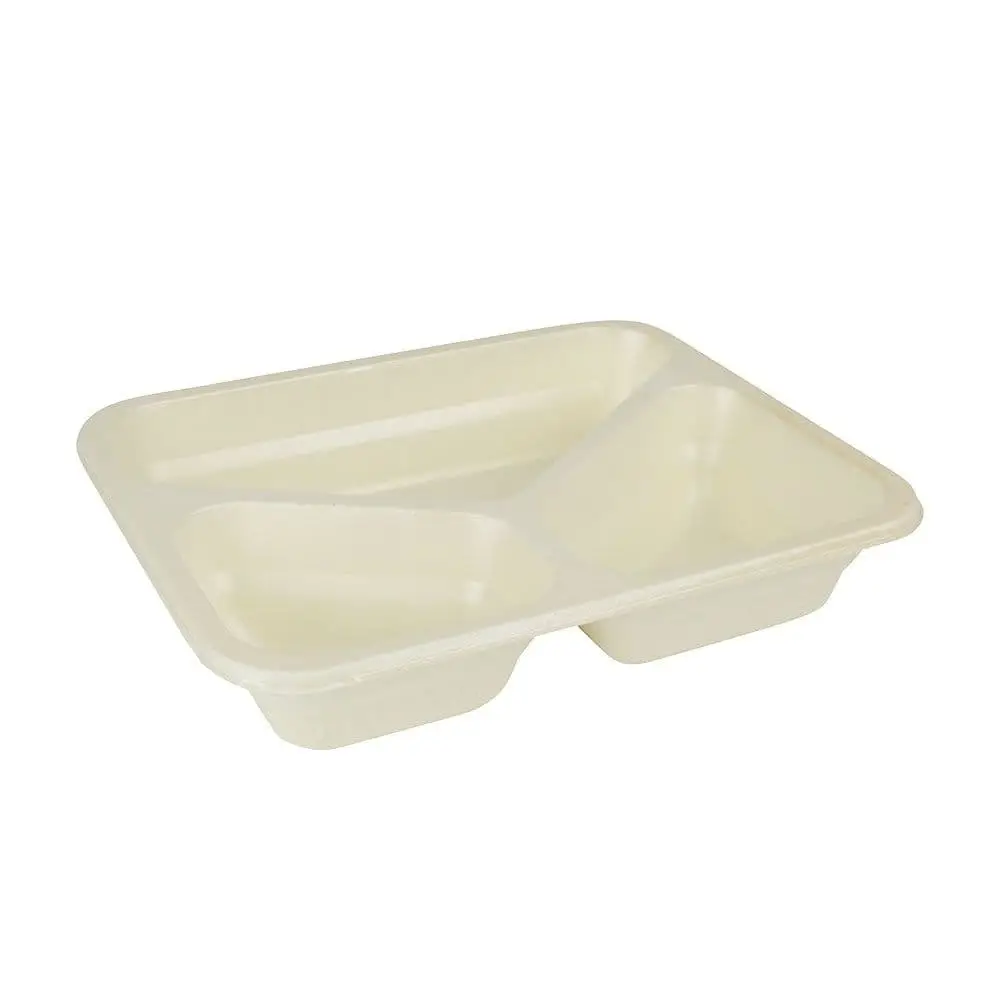 Barquette menu cellulose 950 ml, 25 x 17,7 x 4,5 cm, 3 compartiments, naturel, revêtement bio