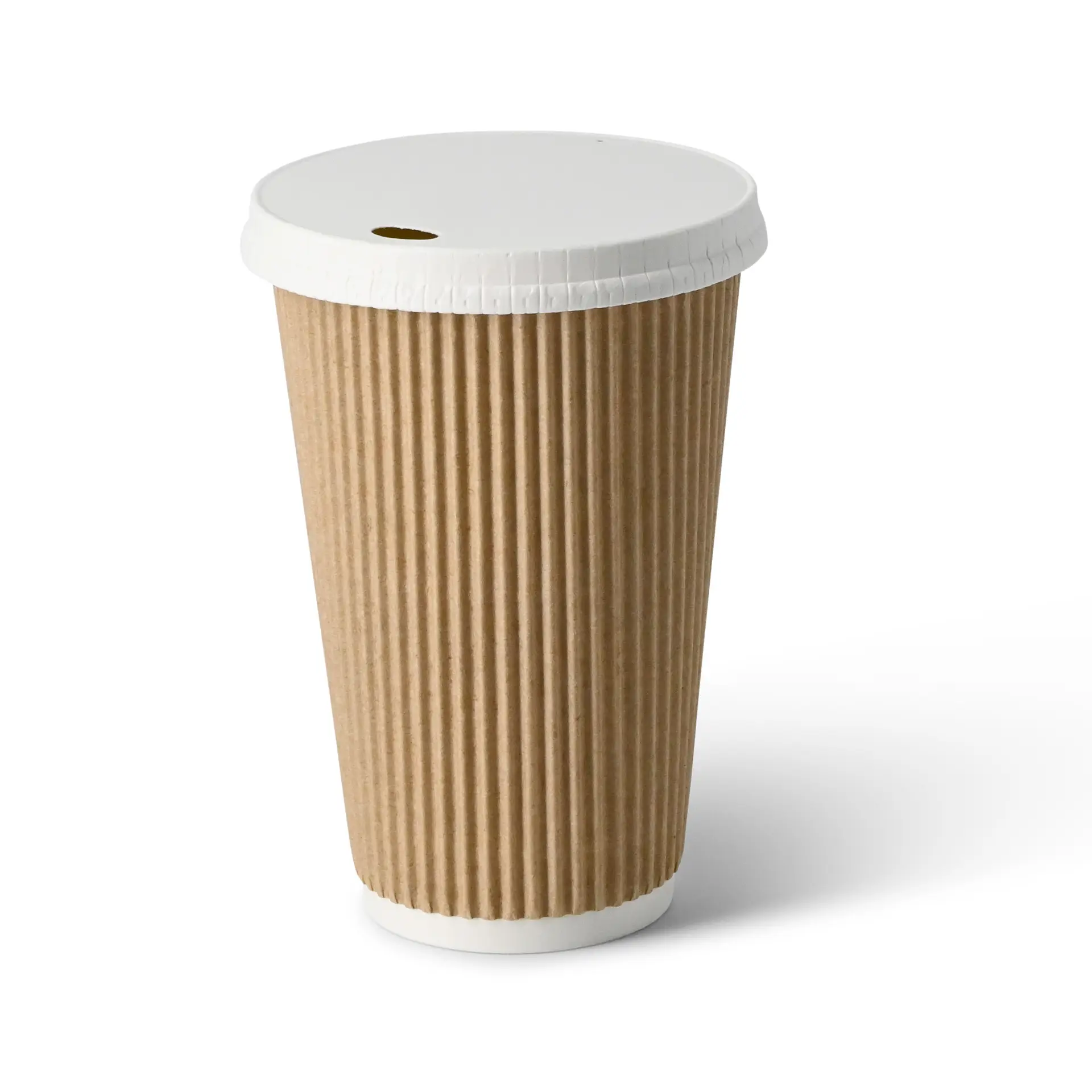 Riffelbecher / Coffee to go Becher 400 ml / 16 oz, Ø 90 mm, braun, innen weiss