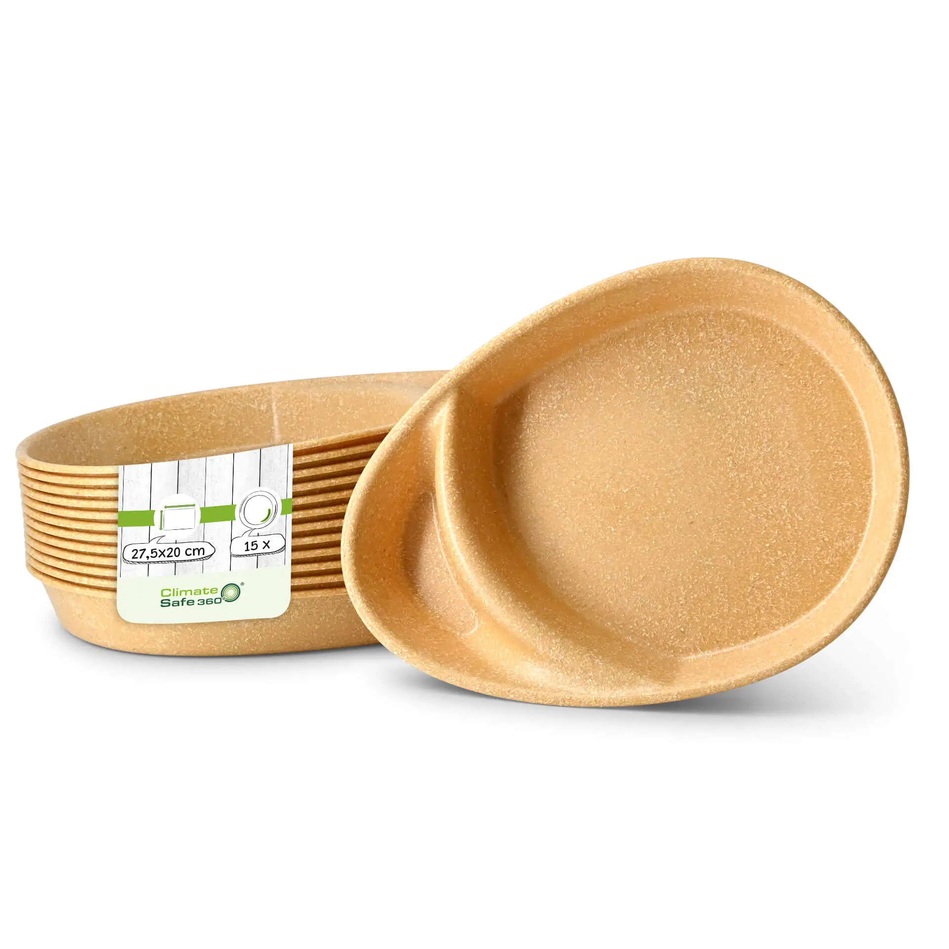 Assiette repas réutilisable "merways Plate" 27,5 x 20 x 3,5 cm, 2 compartiments, ovale, caramel / marron