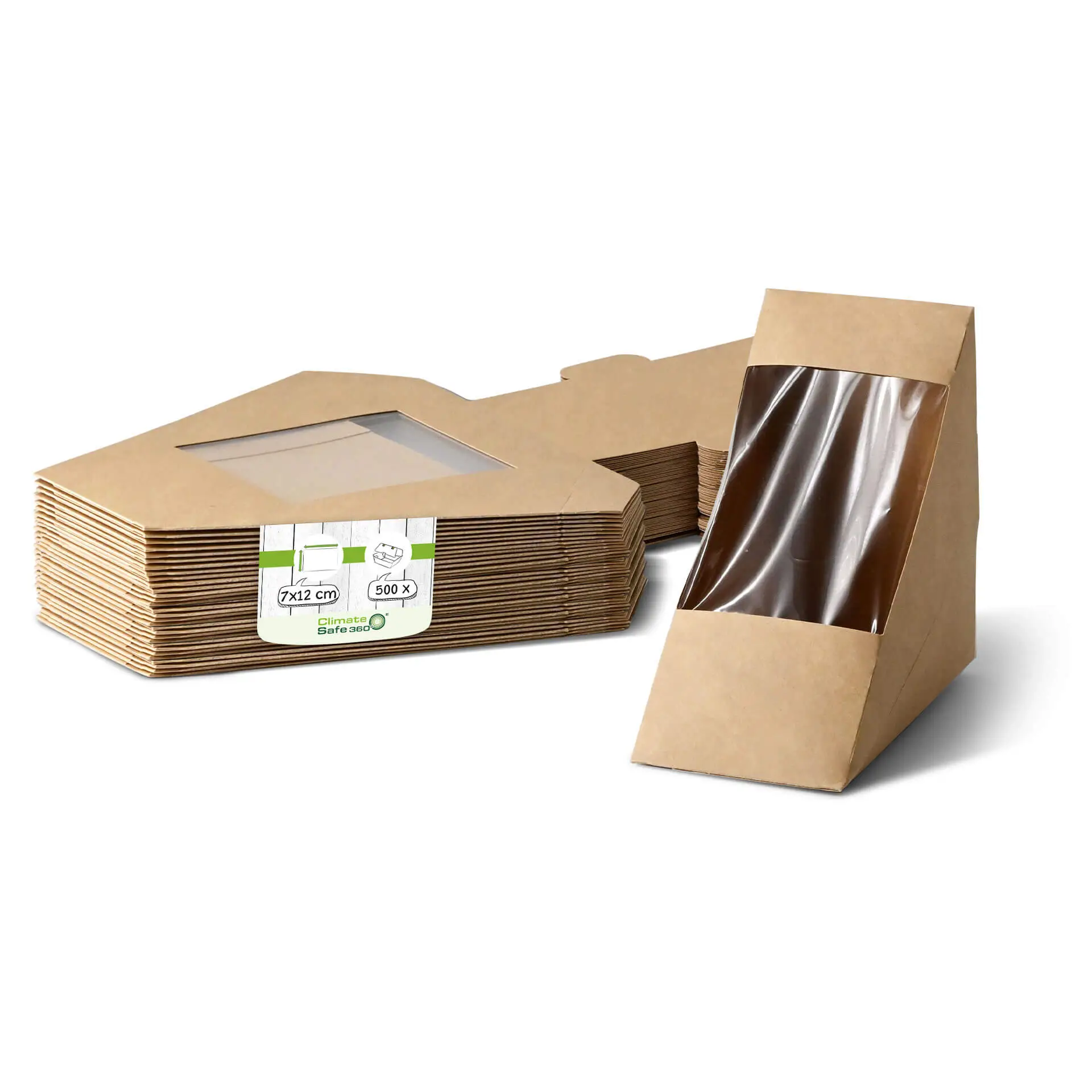 Boîtes à sandwich en carton, fenêtre en PLA, brun