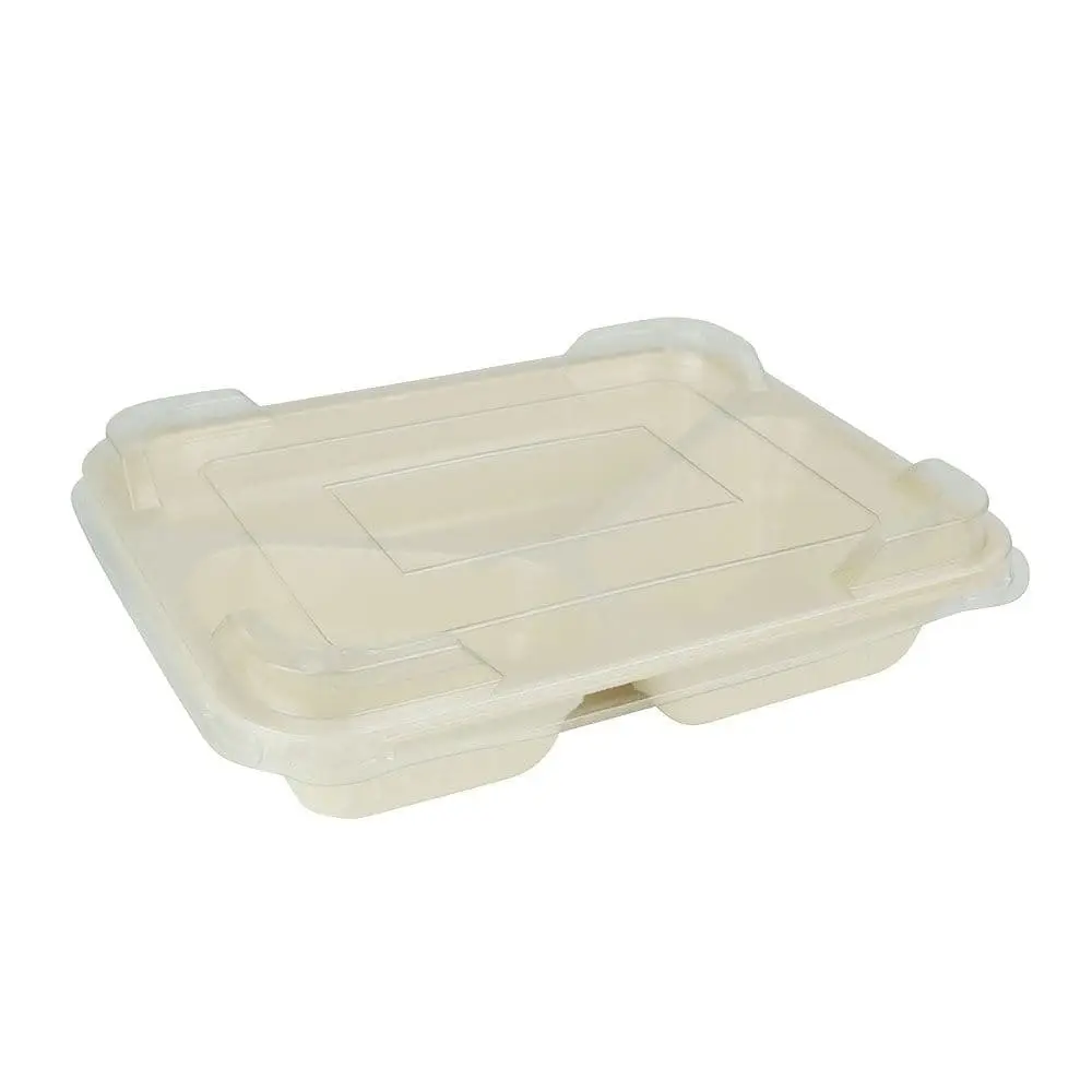 Barquette menu cellulose 950 ml, 25 x 17,7 x 4,5 cm, 3 compartiments, naturel, revêtement bio