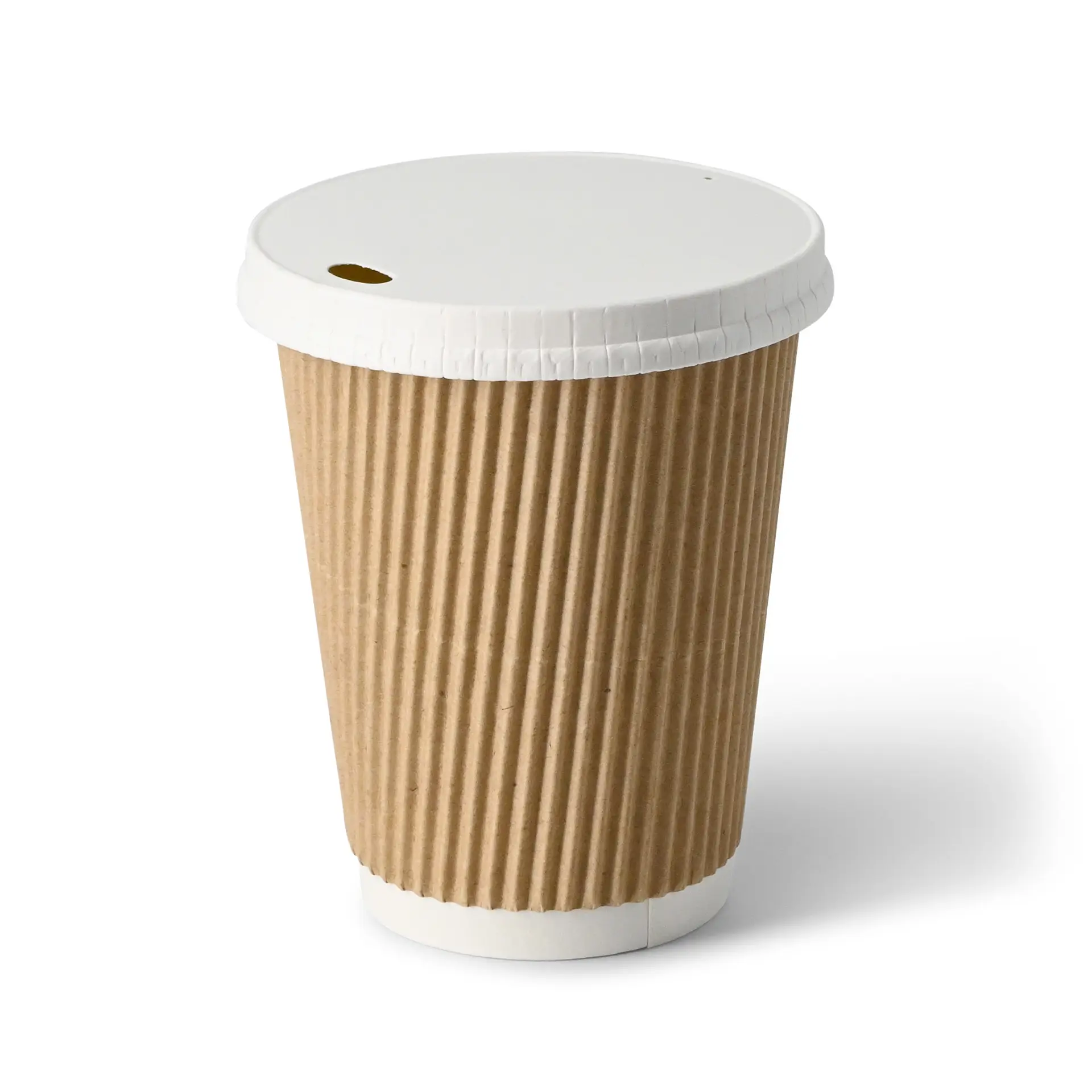 Riffelbecher / Coffee to go Becher 300 ml / 12 oz, Ø 90 mm, braun, innen weiss