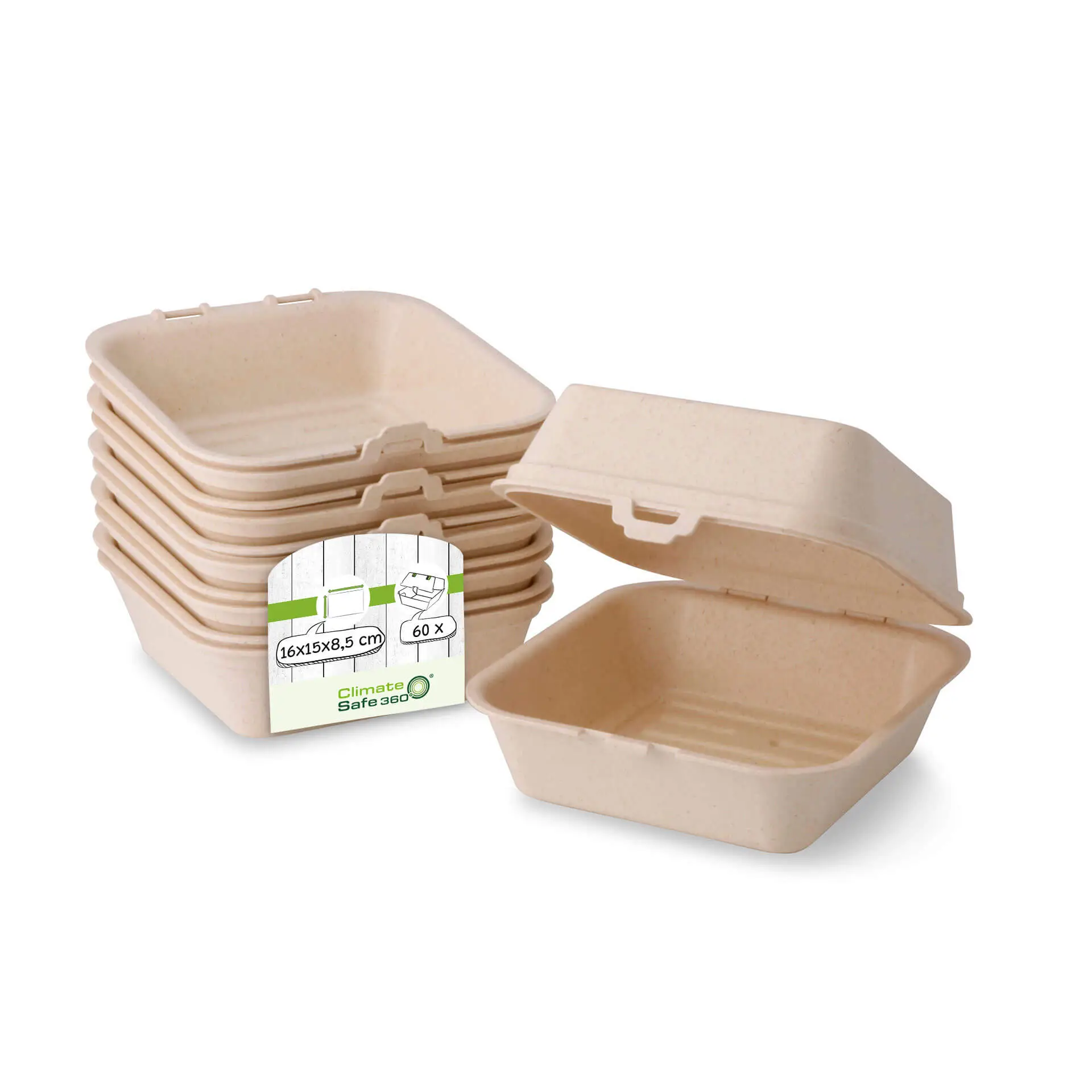 Mehrweg Burgerboxen "merways Box" 16 x 15 x 8,5 cm, Cashew / creme-weiss