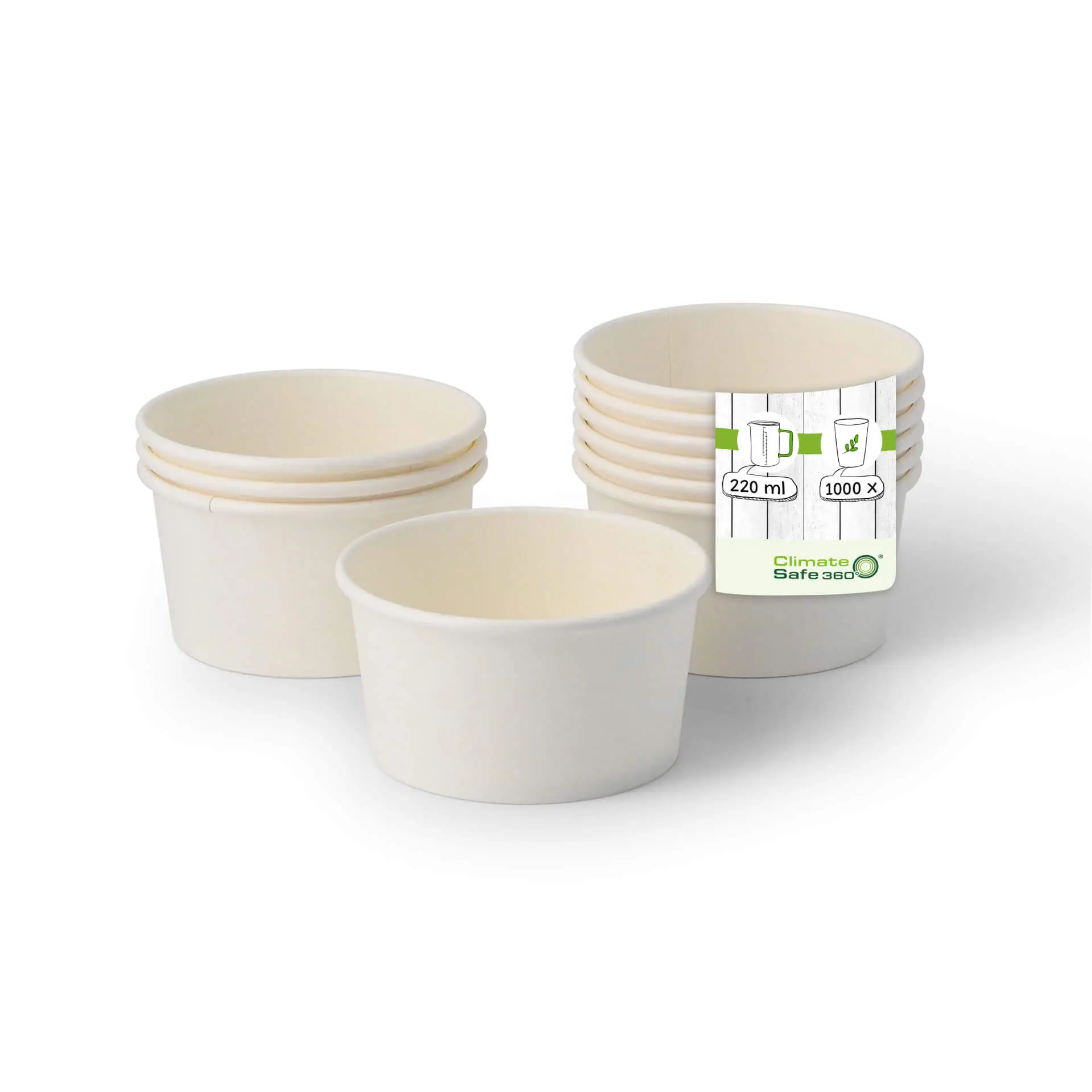 Pot à glace en carton S, 150 - 220 ml (revêtu de PE), Ø 92 mm, Blanc