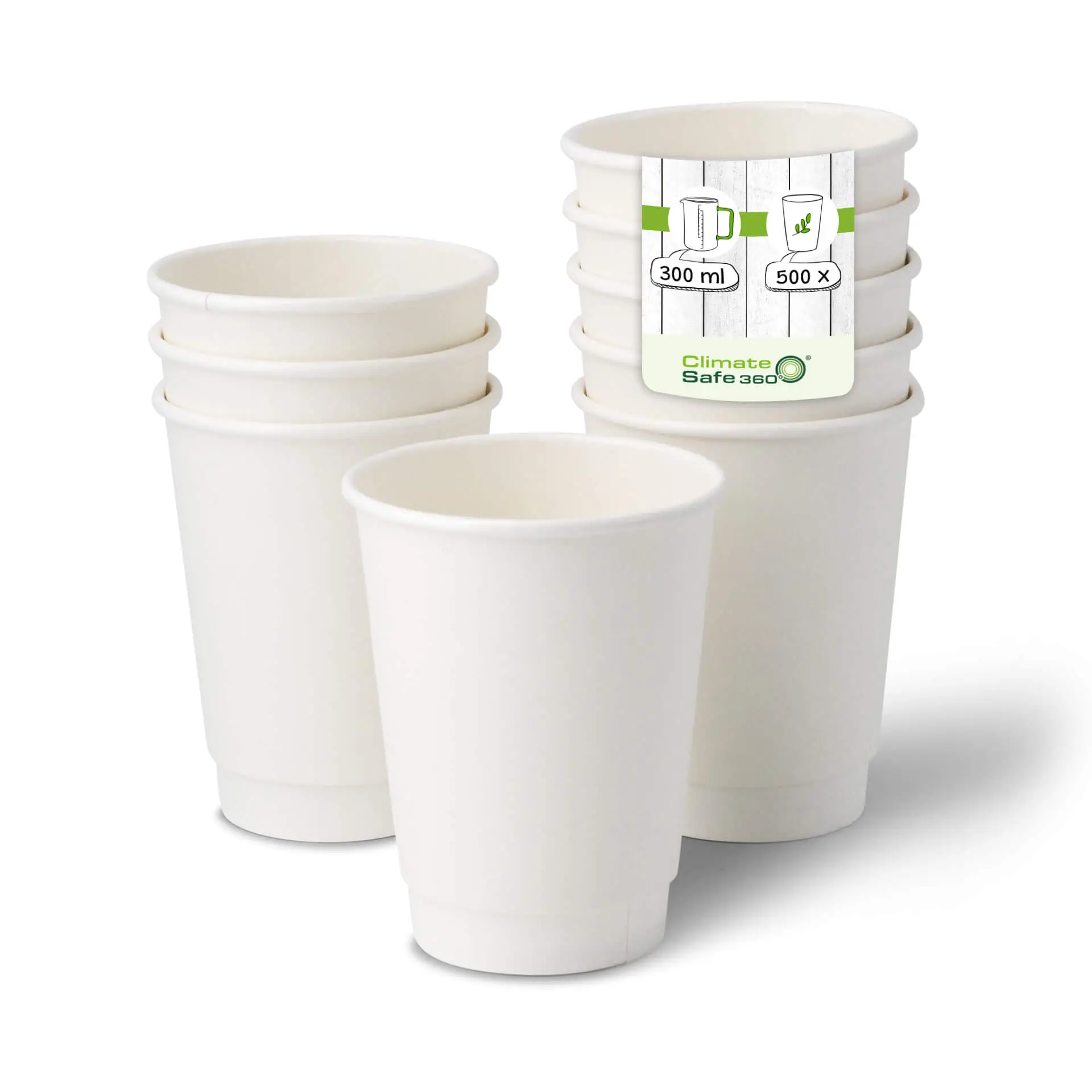 Kaffee to go Becher aus Pappe, doppelwandig, 300 ml / 12 oz, Ø 90 mm, weiss