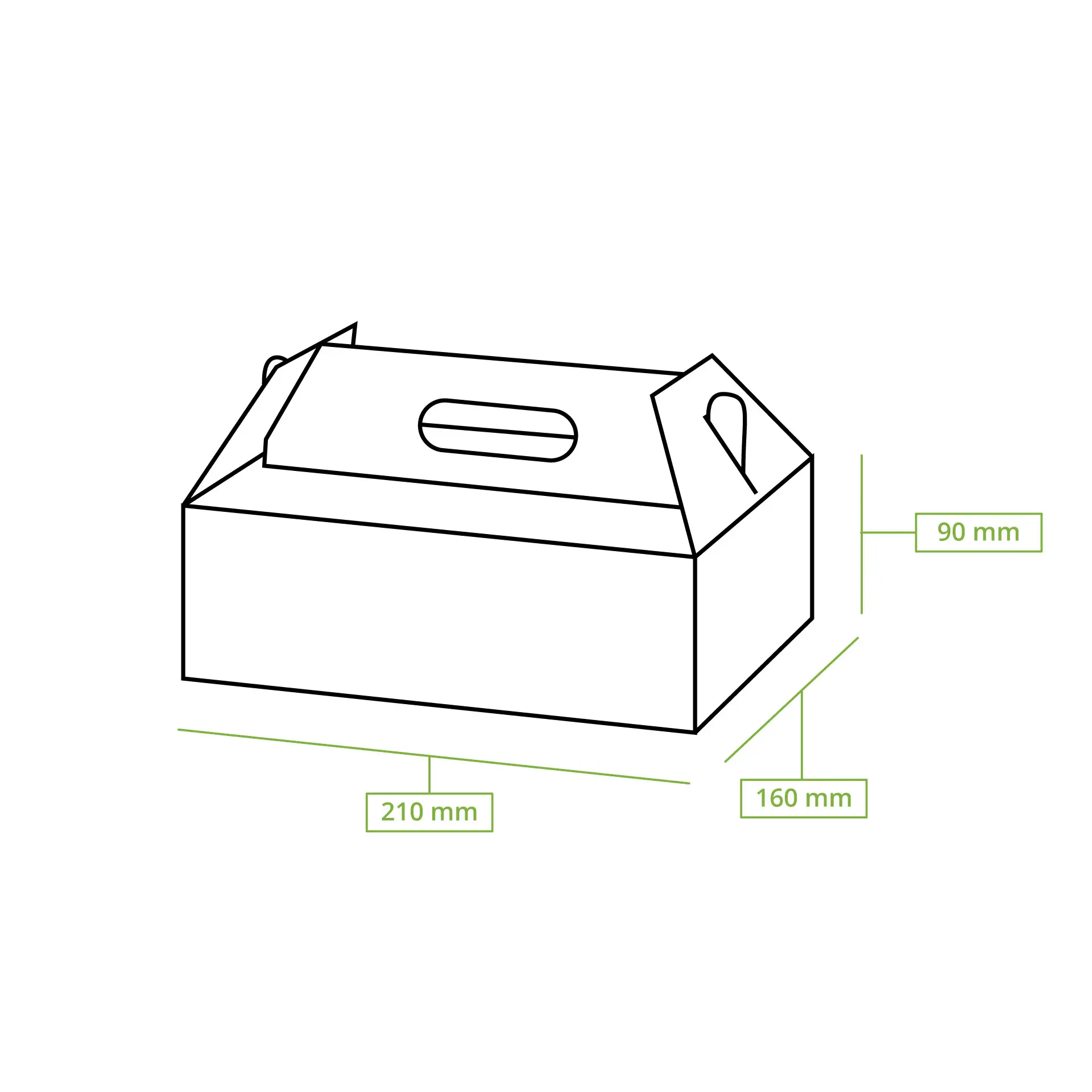 Boîtes à pâtisserie en carton avec poignée M, 21 x 16 x 9 cm, brun, pliable