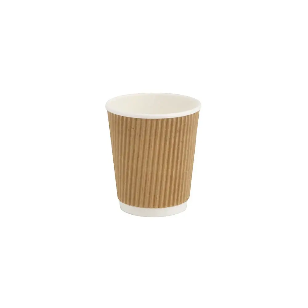 Riffelbecher / Coffee to go Becher 200 ml / 8 oz, Ø 80 mm, braun, innen weiss