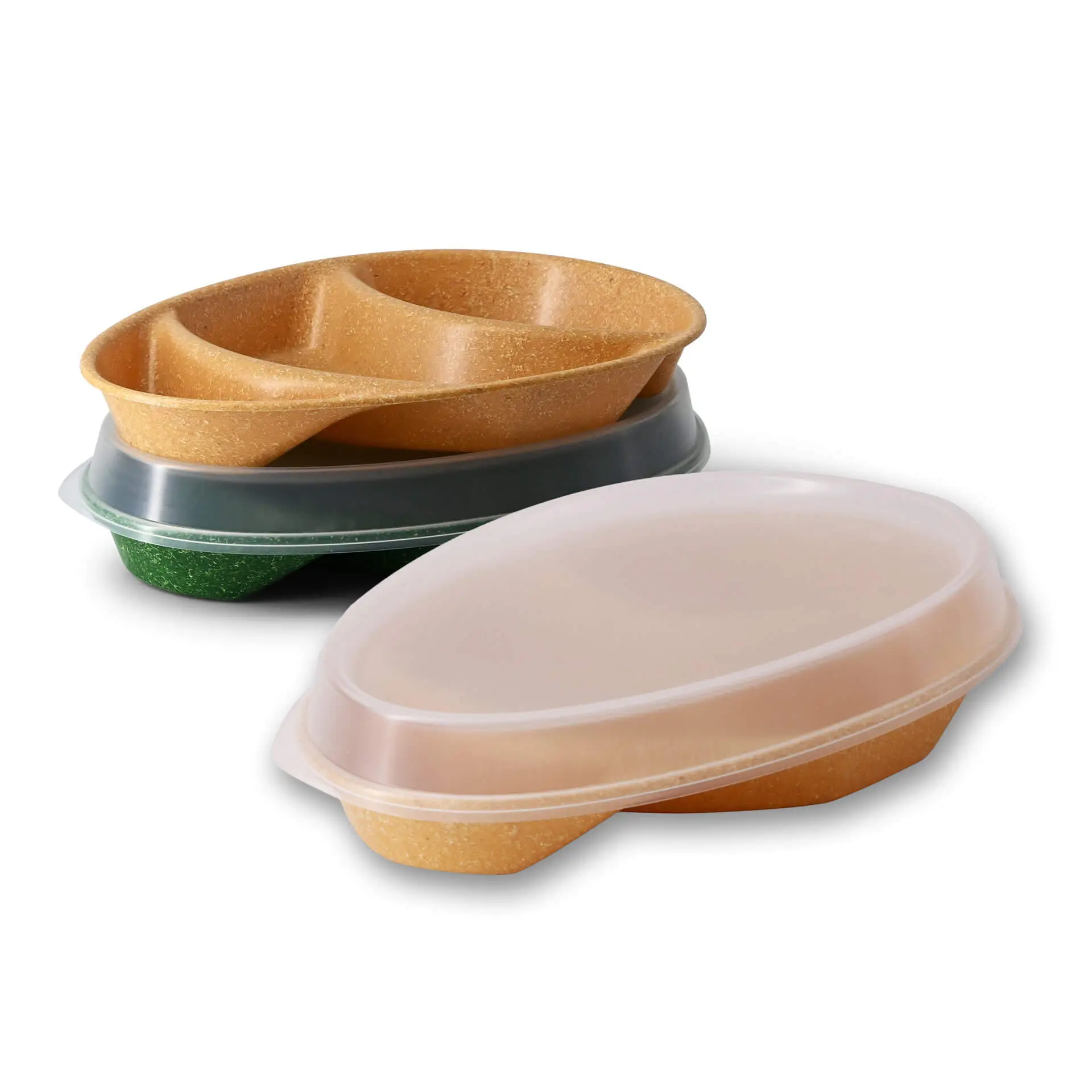 Assiette ovale réutilisable "merways Plate" 27,5 x 20 x 3,5 cm, 3 compartiments, caramel / brun