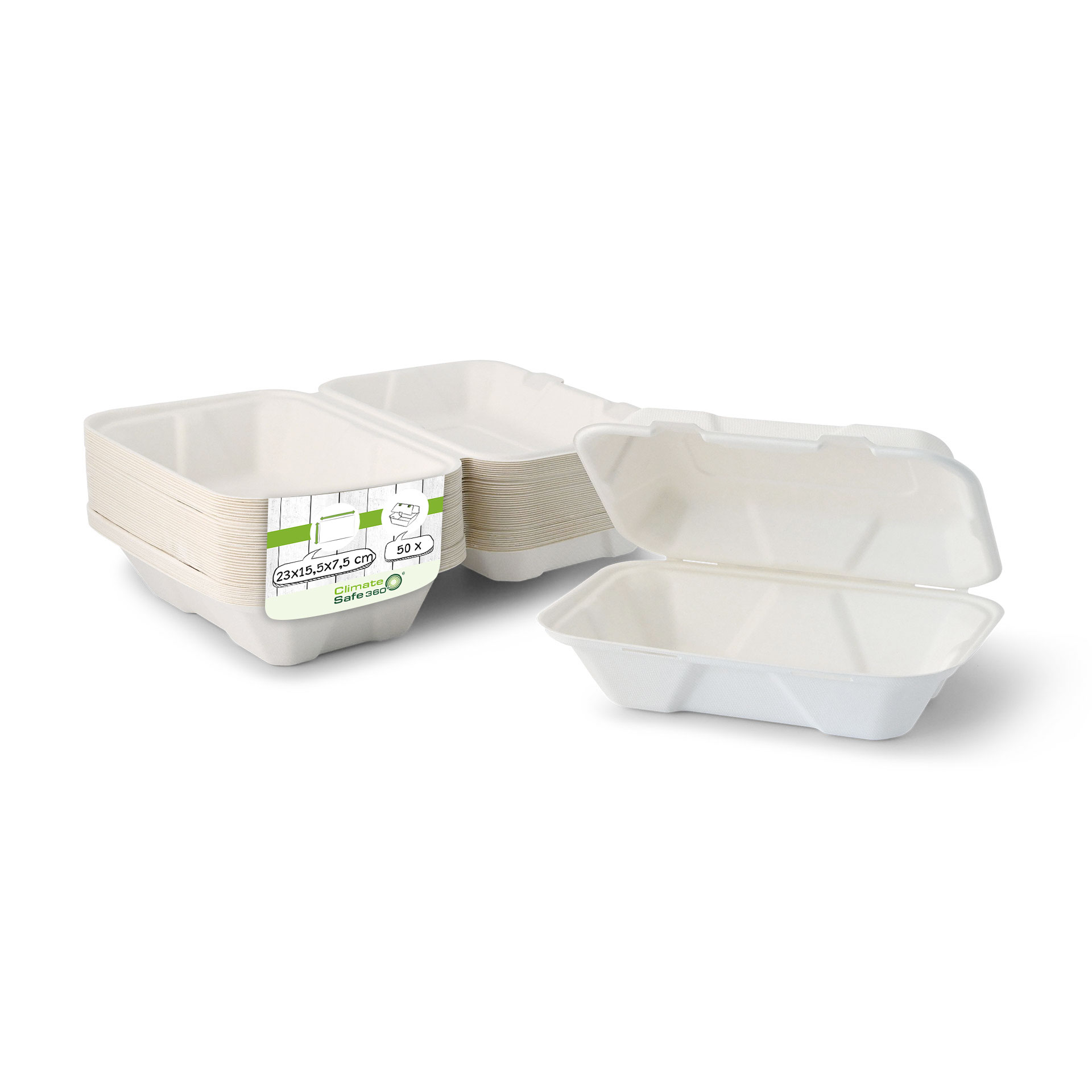 Take-away Boxen aus Zuckerrohr 23 x 15,5 x 7,5 cm, rechteckig