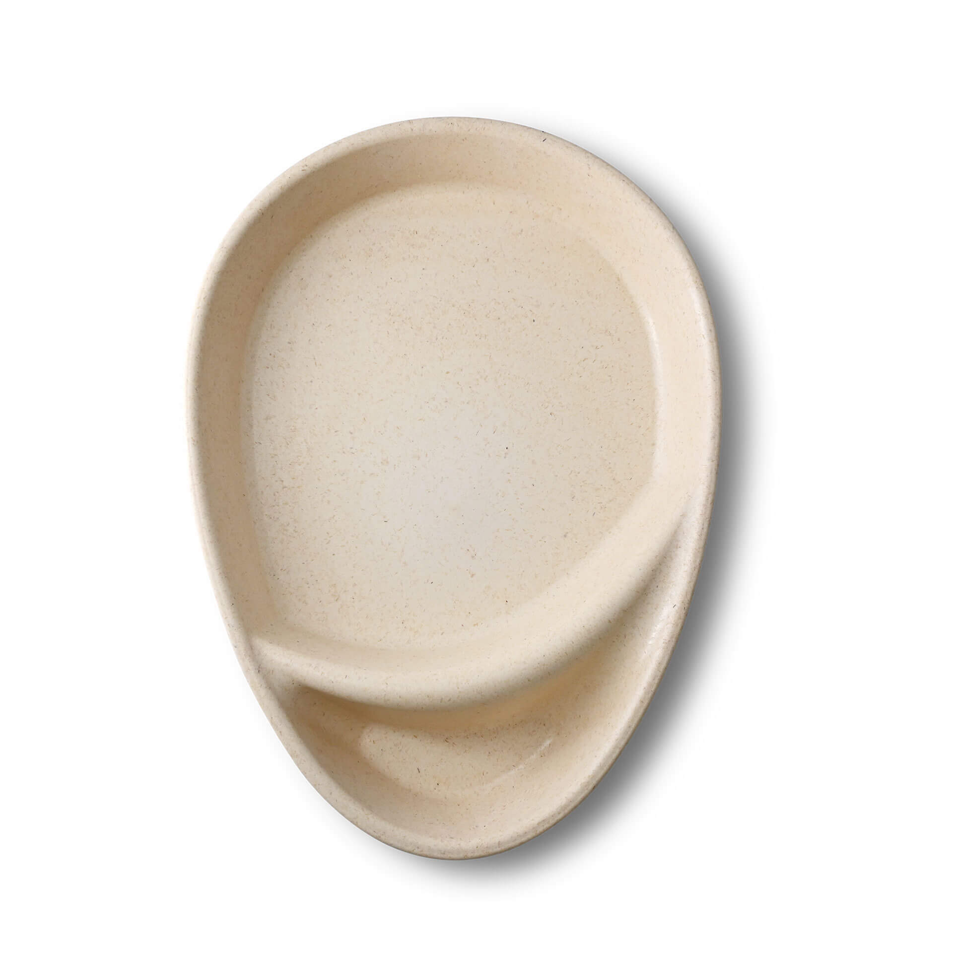 Mehrweg-Menü-Teller "Häppy Plate" 27,5 x 20 x 3,5 cm, 2 Kammern, tropfenförmig, Cashew / creme-weiß