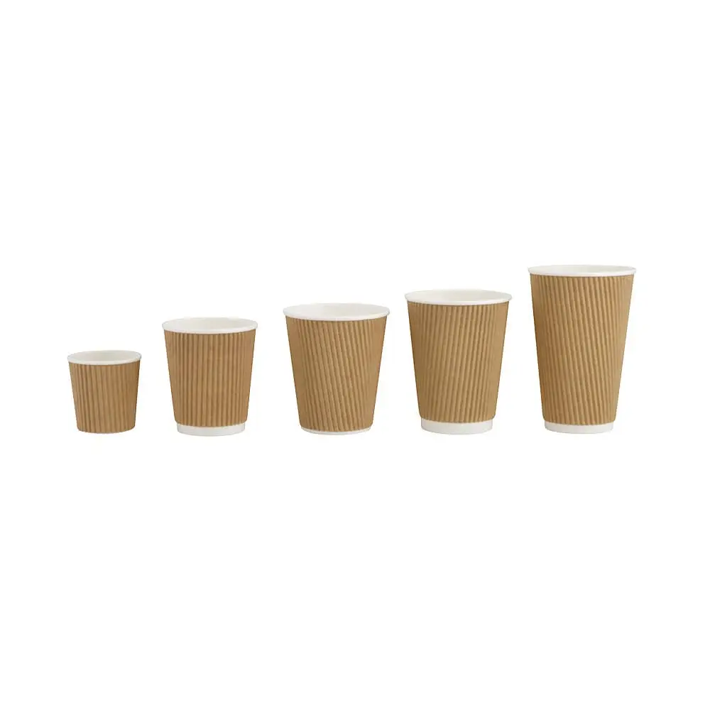 Riffelbecher / Coffee to go Becher 400 ml / 16 oz, Ø 90 mm, braun, innen weiss