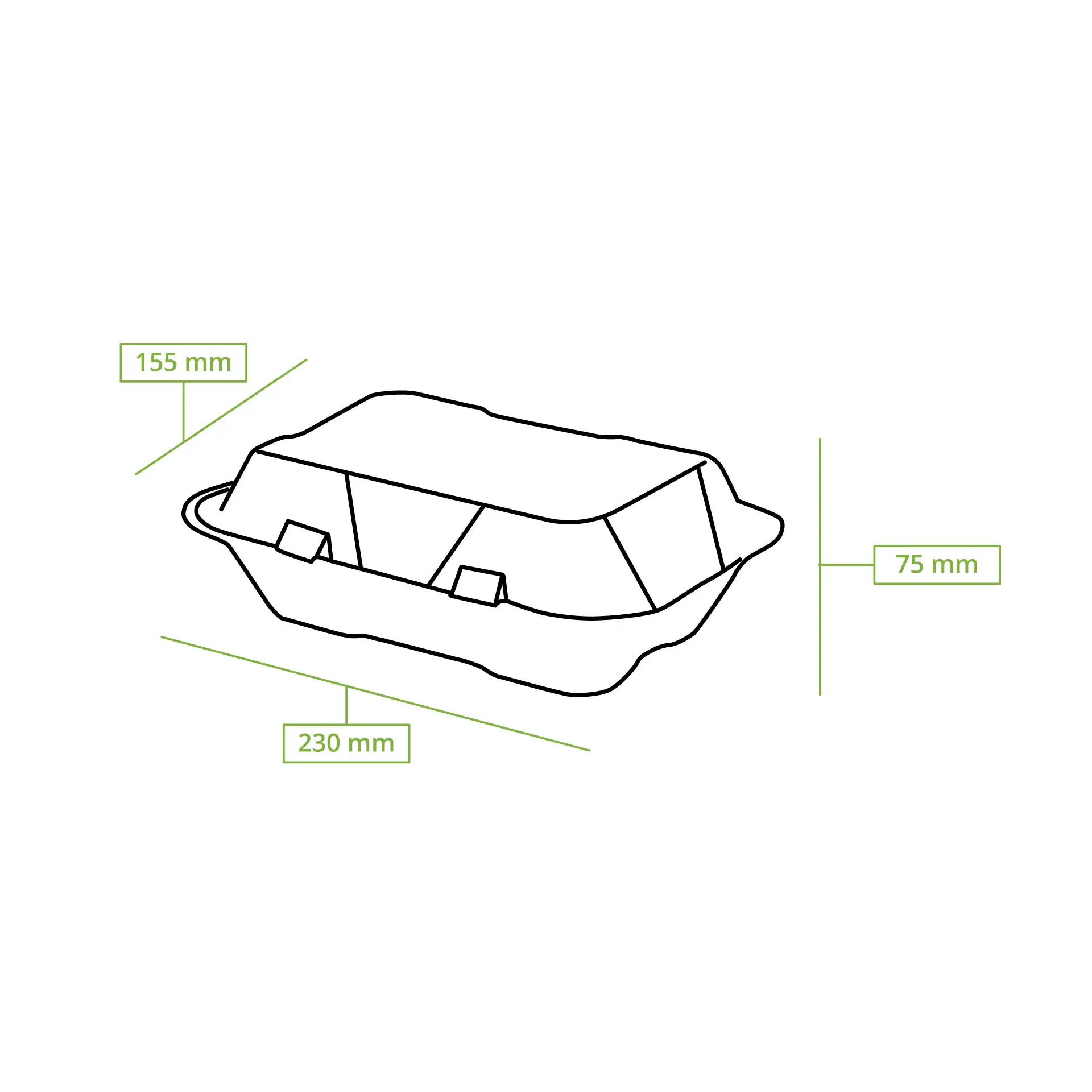 Take-away Boxen aus Zuckerrohr 23 x 15,5 x 7,5 cm, rechteckig