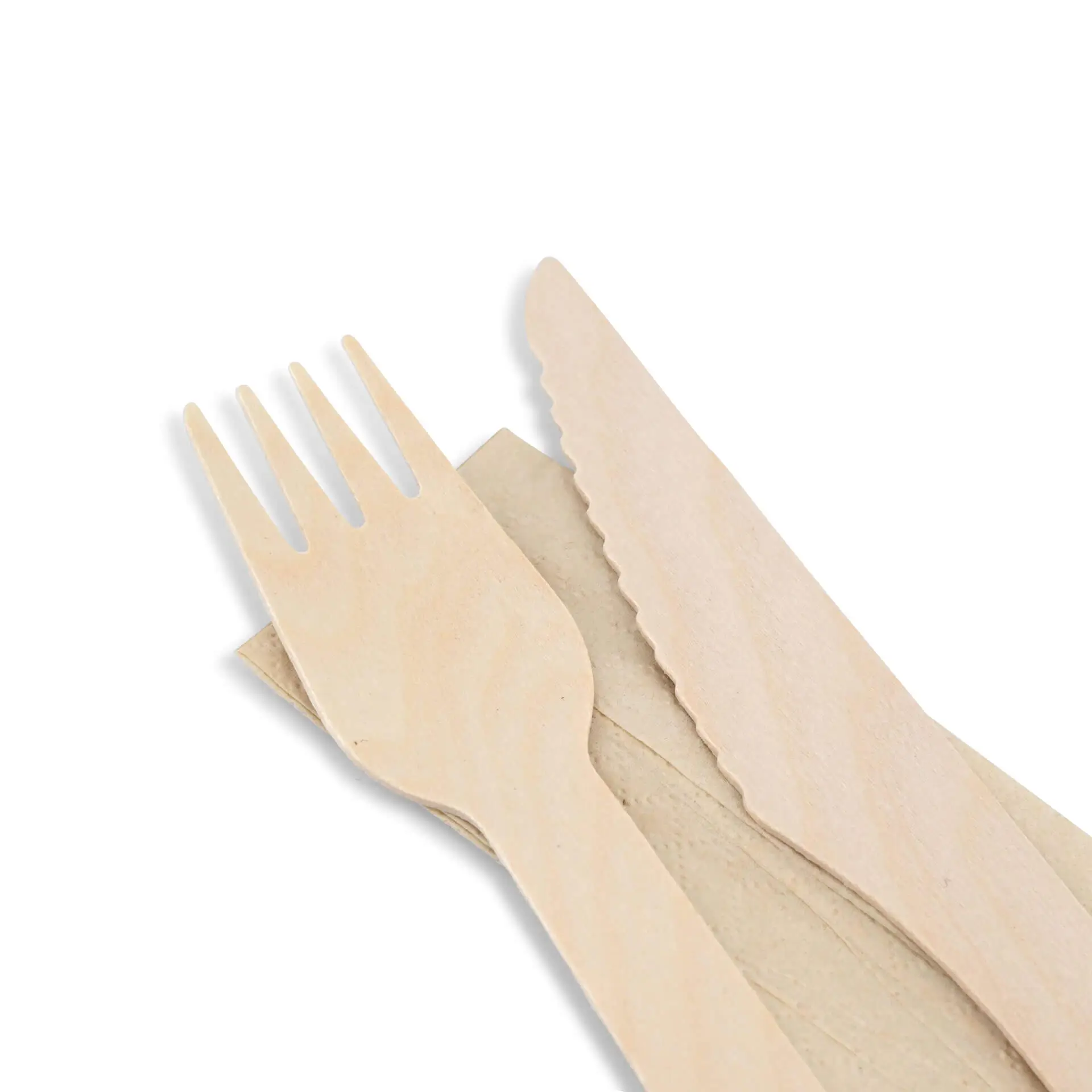 Kit de couverts en bois couteau, fourchette & serviette, 16 cm, revêtement bio