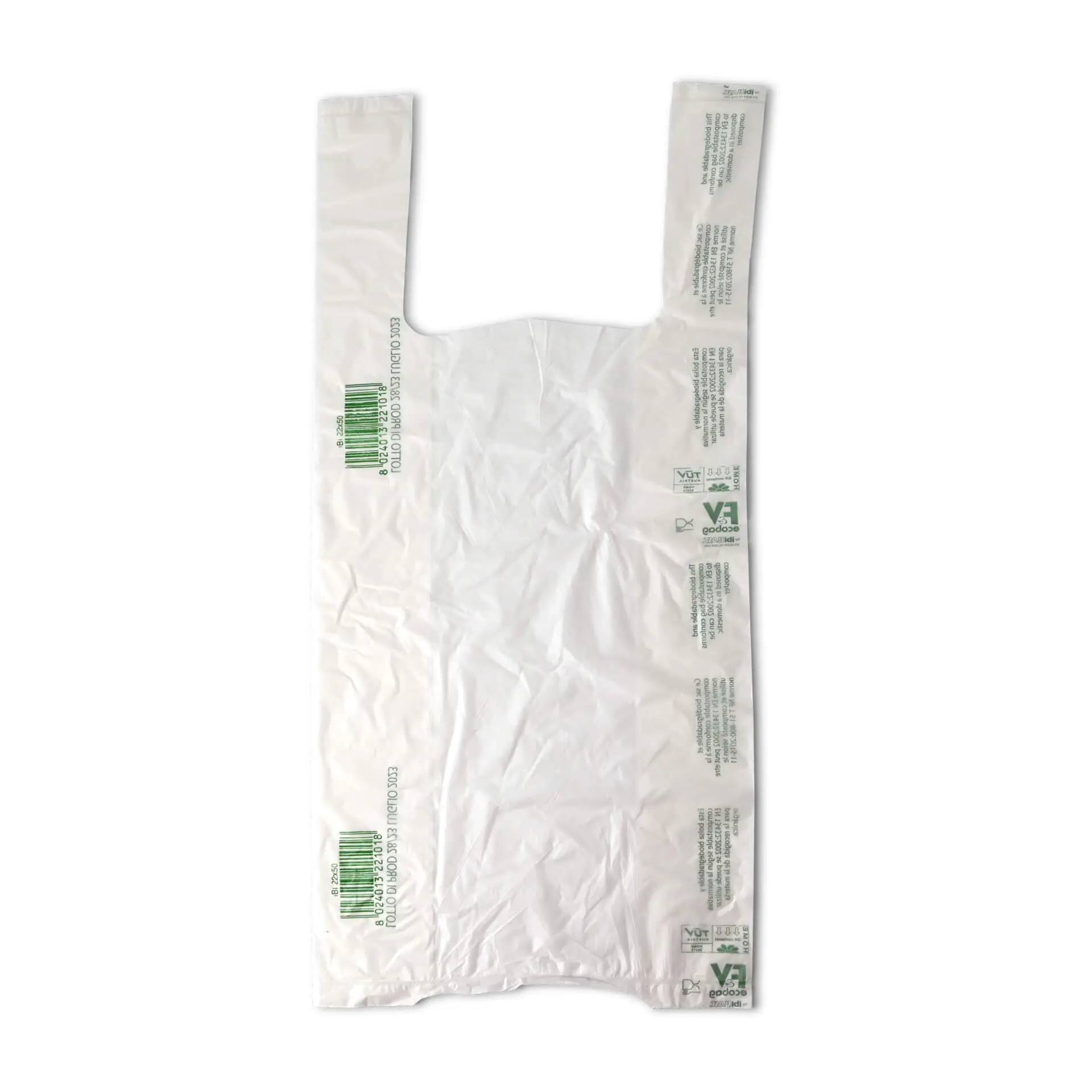 Sac bretelles Mater-Bi® en rouleau de 200 pcs., 22 + 13 x 50 cm