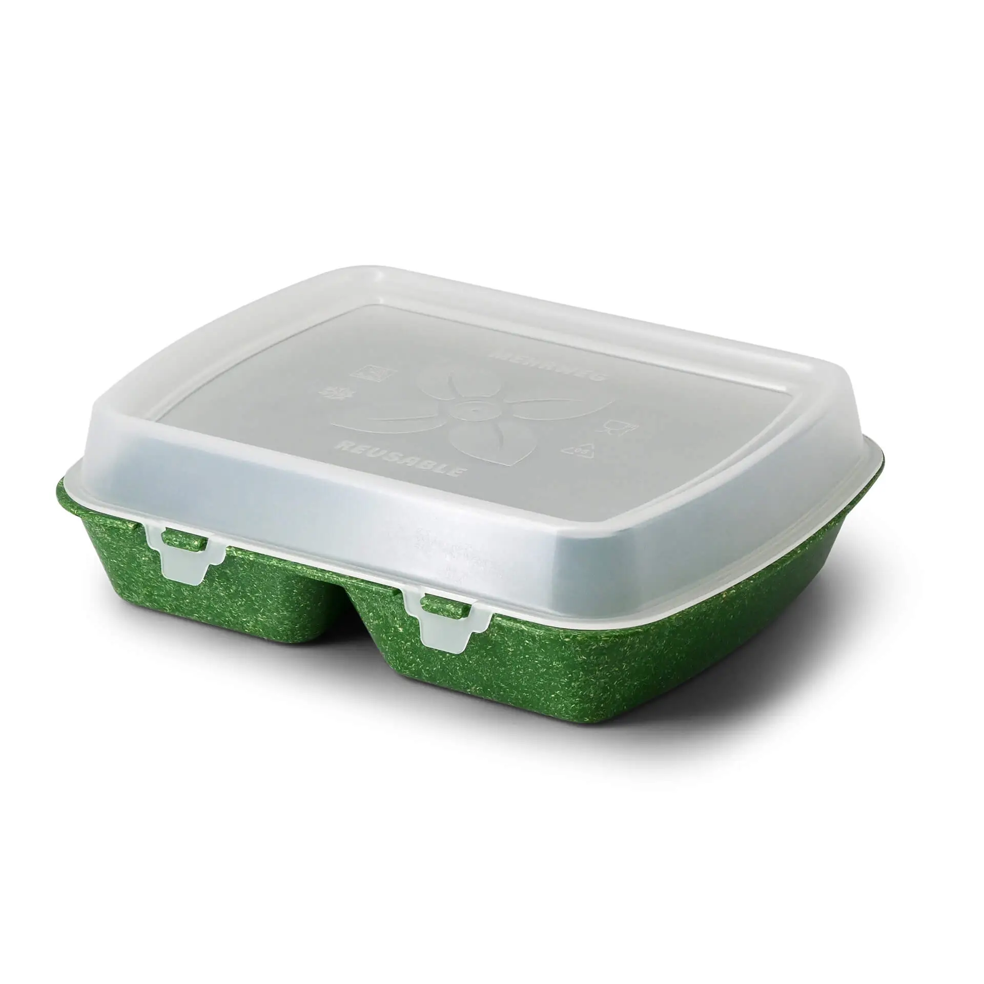 Contenant réutilisable "merways Box" 24,5 x 20 x 4,5 cm, 2 compartiments, HP4/2, épinard / vert foncé