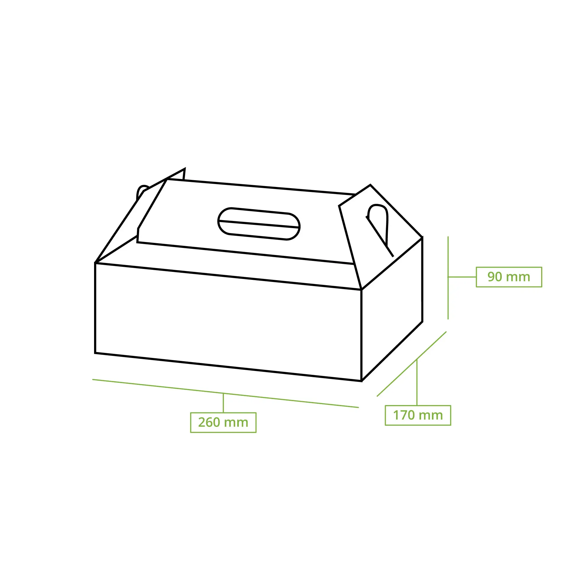 Karton-Gebäckboxen mit Griff L, 26 x 17 x 9 cm, faltbar, braun