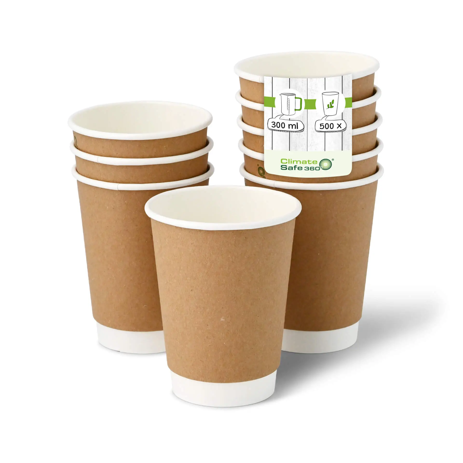 Coffee to go Becher aus Pappe, doppelwandig, 300 ml / 12 oz, Ø 90 mm, braun