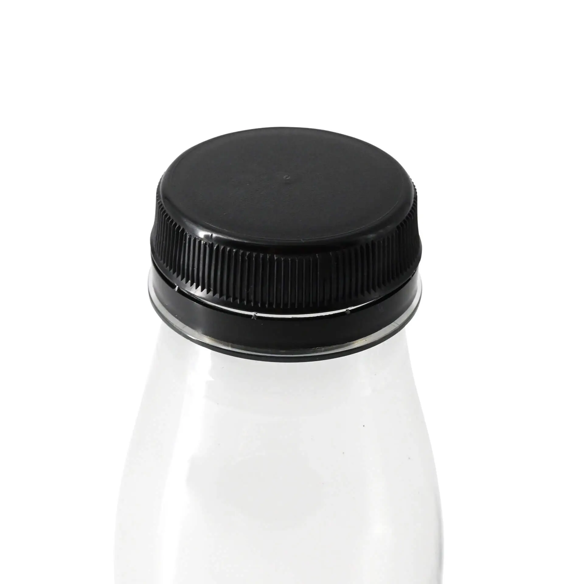 Bouteille en rPET 250 ml, transparente, bouchon noir