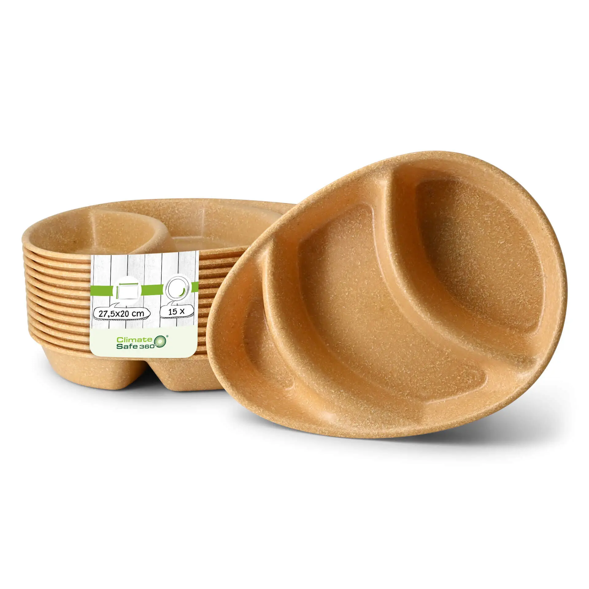 Assiette ovale réutilisable "merways Plate" 27,5 x 20 x 3,5 cm, 3 compartiments, caramel / brun