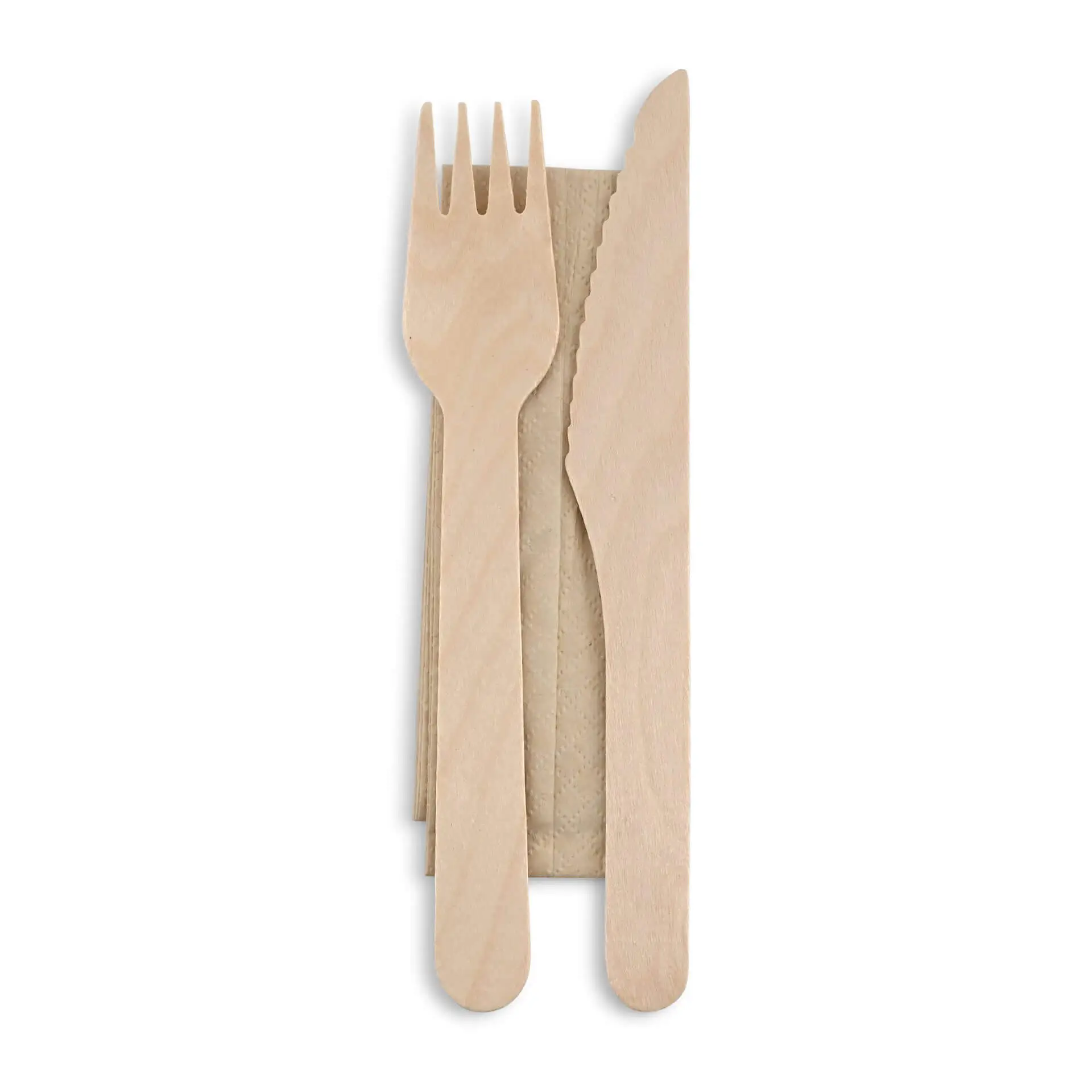 Kit de couverts en bois couteau, fourchette & serviette, 16 cm, revêtement bio