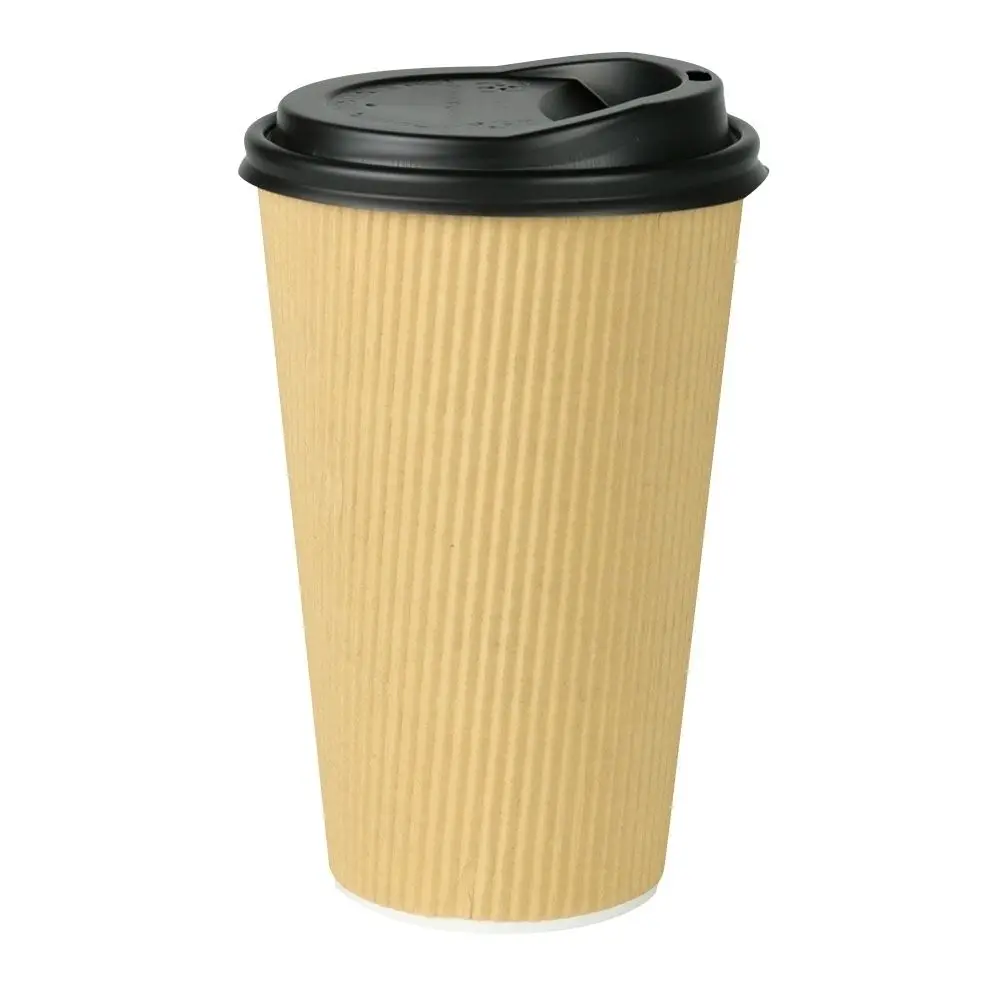 Riffelbecher / Coffee to go Becher 400 ml / 16 oz, Ø 90 mm, braun, innen weiss